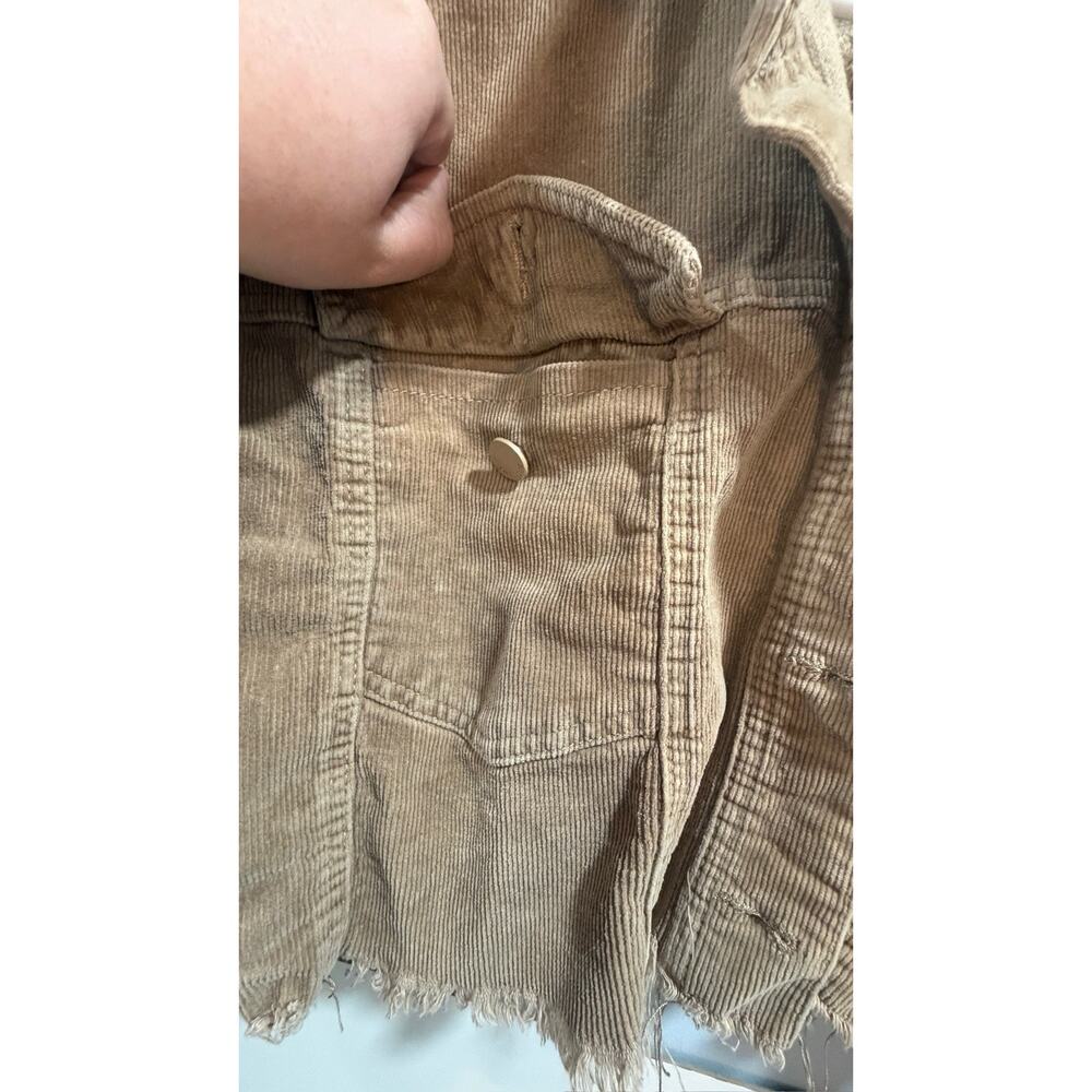 BLACK LABEL Tan CORDUROY Cut-Off Hem BUTTON-UP Cropped CUTE CASUAL Jacket Sz L - Picture 4 of 13